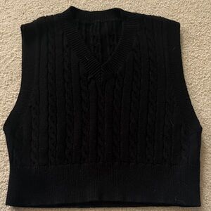 Cropped Cable Knit Black Sweater Vest